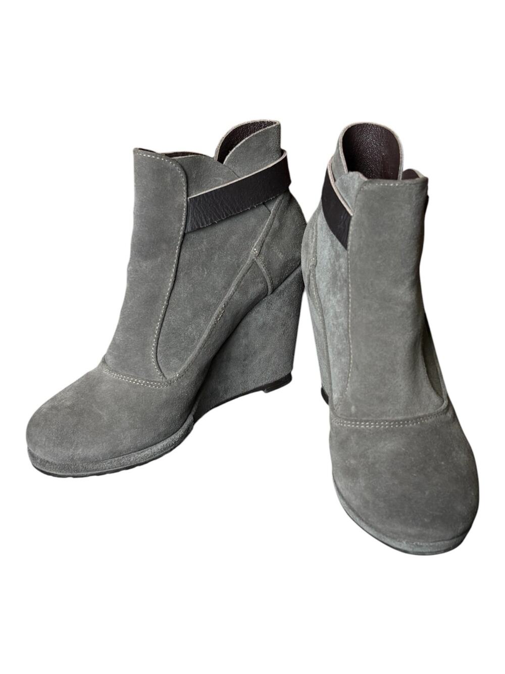 Allsaints Jacks Place Grey Suede Wedge Heeled Booties Size EU38/US8 Neutral